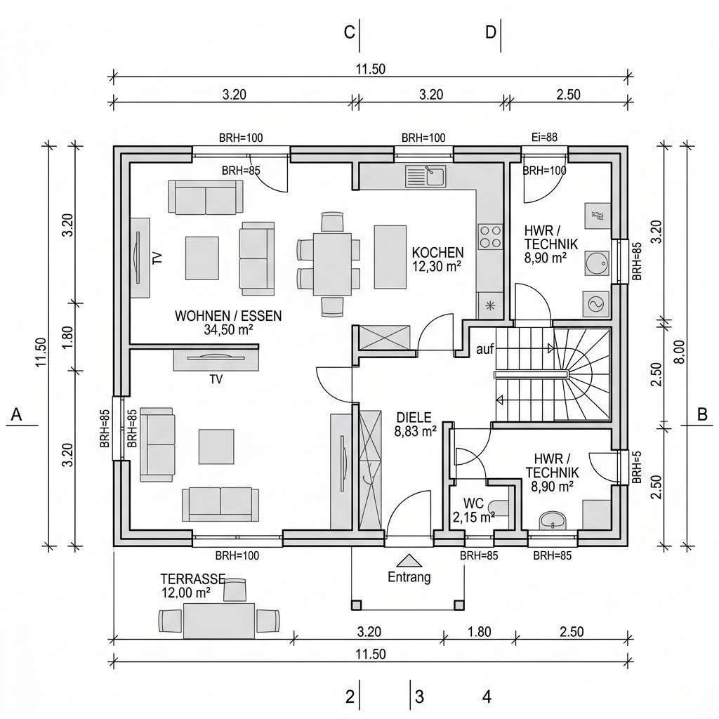 Grundriss Dänische Sattel 133 – 133 m² Einfamilienhaus mit 4 Zimmern