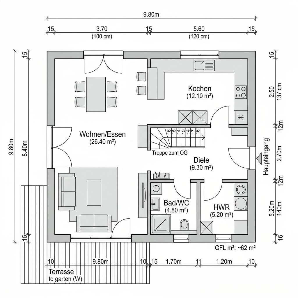 Holzhaus Aarhus 124 von Danhaus Deutschland — Holzrahmenbau mit Satteldach und 124 m²