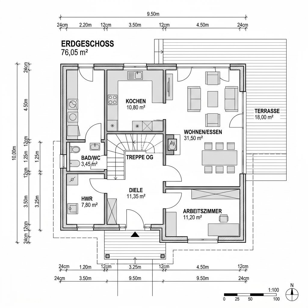 Holzhaus Odense 152 von Danhaus Deutschland — Holzrahmenbau mit Zwerchdach und 152 m²