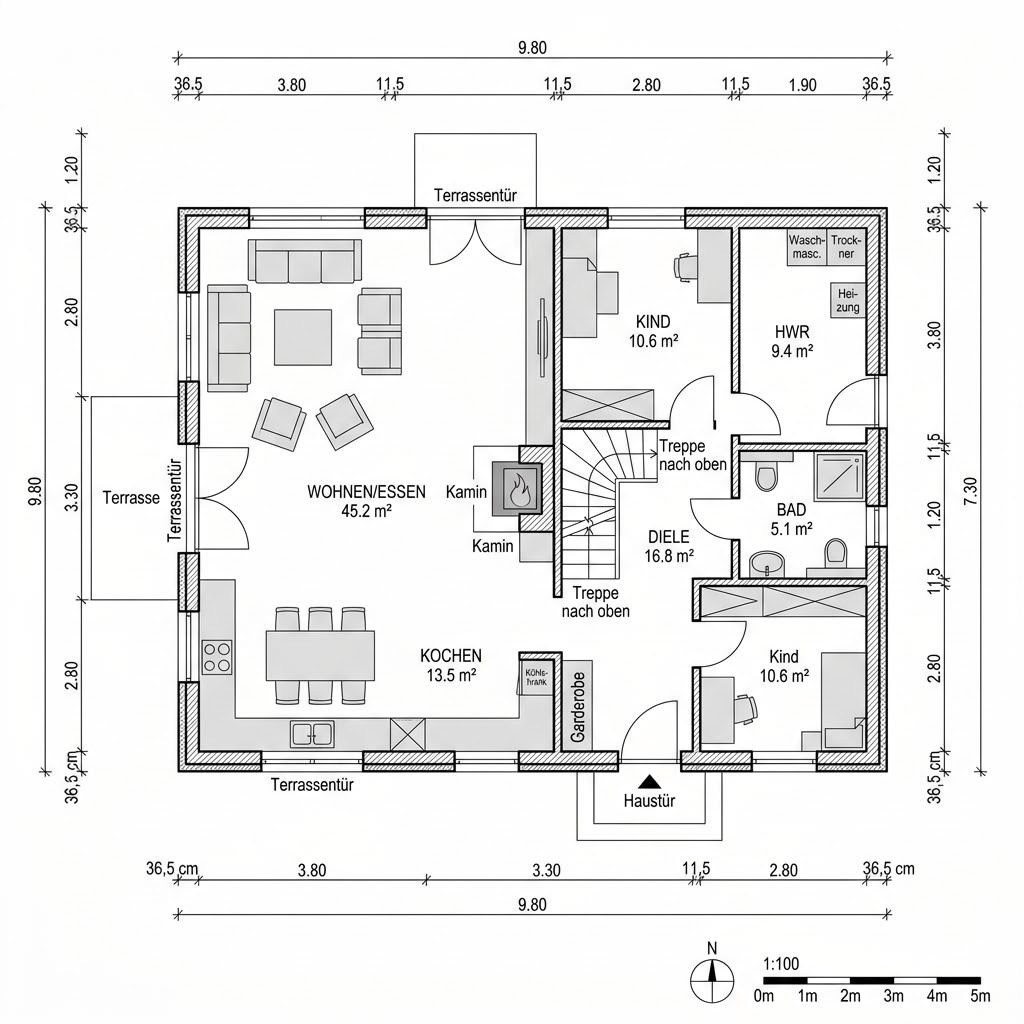Grundriss Kapitänshaus Ostfriesland 150 von Danhaus Deutschland — 150 m², 5 Zimmer