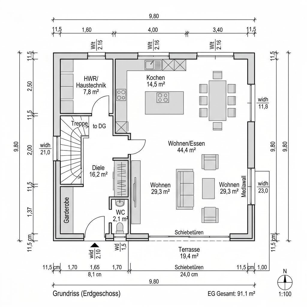 Kubushaus Glaskubus 186 von DAVINCI HAUS mit Flachdach — kubisches Glas-Fachwerkhaus im Bauhausstil mit 186 m²