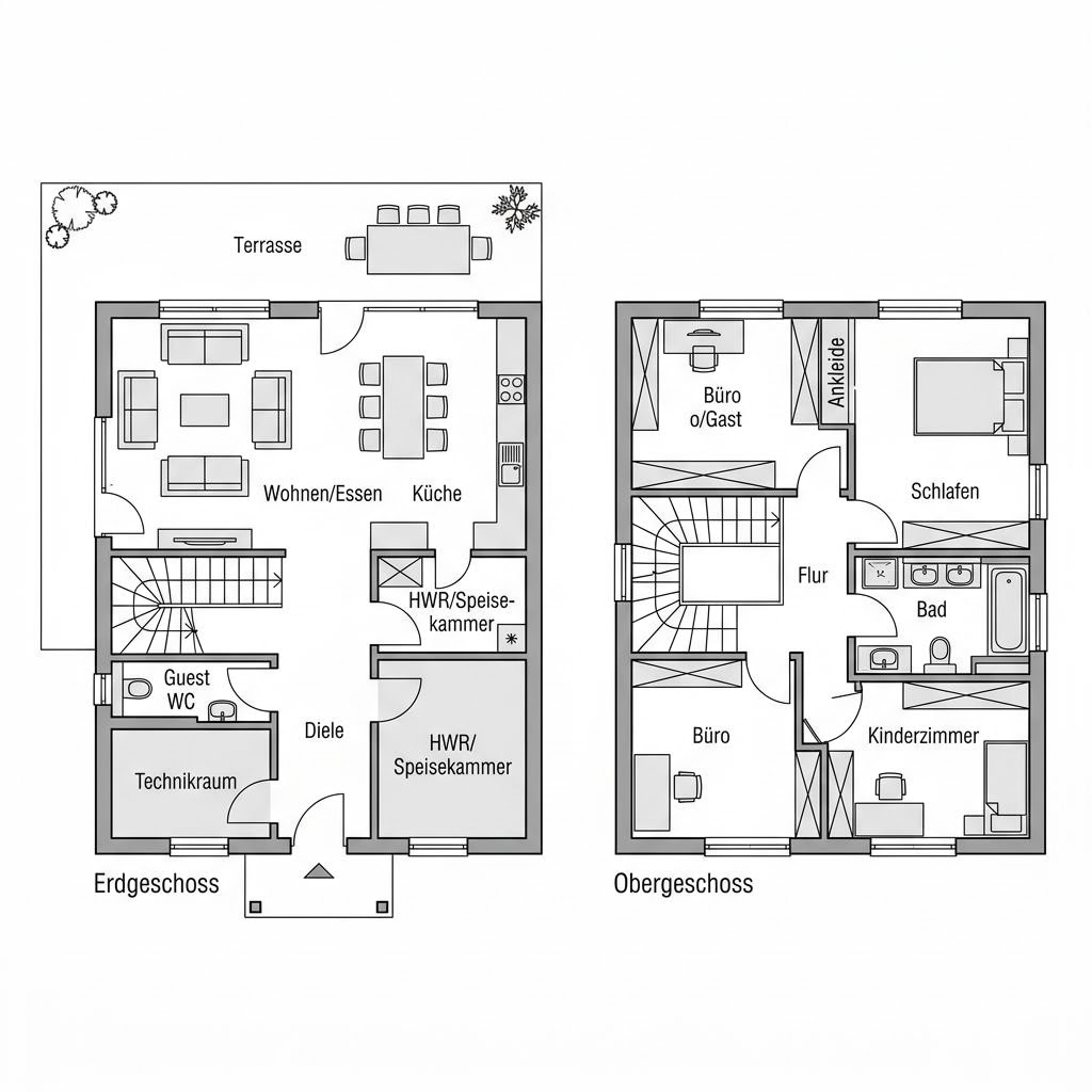 Stadtvilla Villa Cortina 185 von DAVINCI HAUS mit gläserner Wohnhalle und Fachwerk