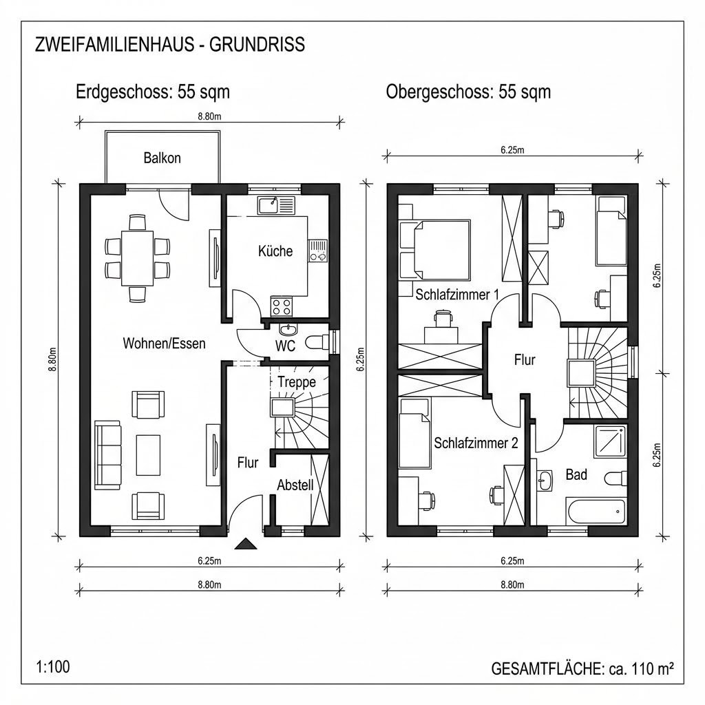 Grundriss Doppelhaus Kompakt 110 Grundriss Doppelhaus Kompakt 110 von Econ Das Haus