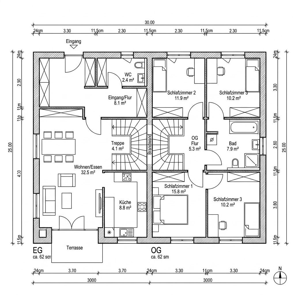 Grundriss Doppelhaus Kompakt 124 Grundriss Doppelhaus Kompakt 124 von Econ Das Haus