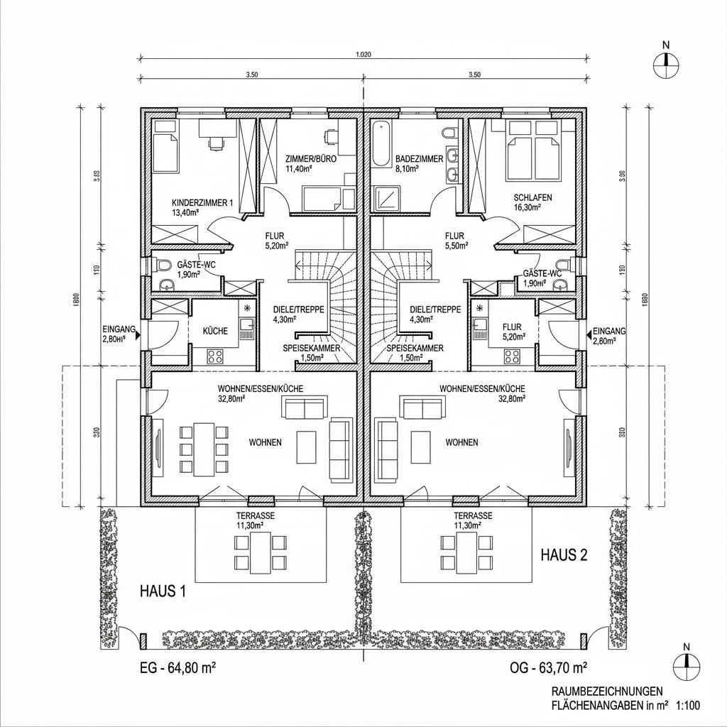 Grundriss Doppelhaushälfte Dresden 128 von FIBAV Massivhaus — 128 m², 4 Zimmer