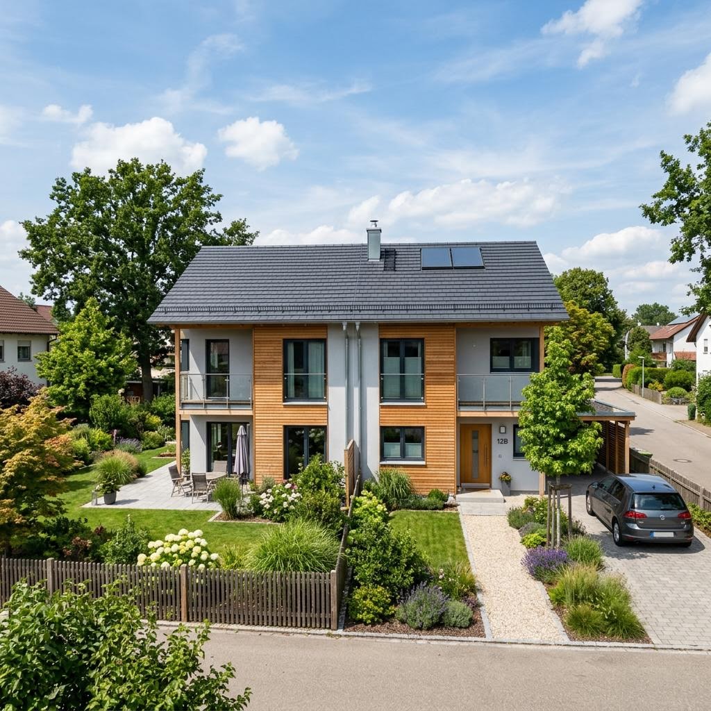 Doppelhaus 100 von Hartl Haus Doppelhaus 100 von Hartl Haus — Echtholz-Fertighaushälfte mit Satteldach und 100 m²
