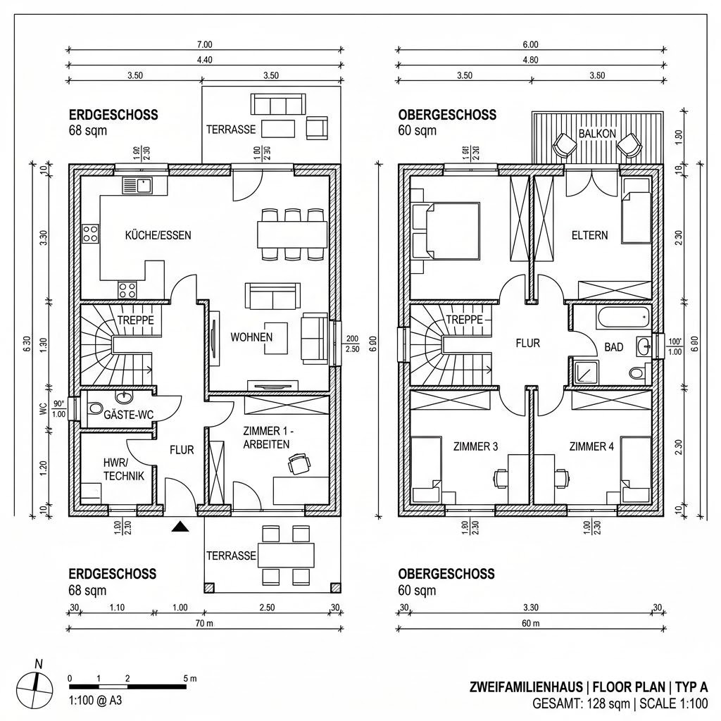 Grundriss Doppelhaus Duo Vio 128 Grundriss Doppelhaus Duo Vio 128 von Kern-Haus