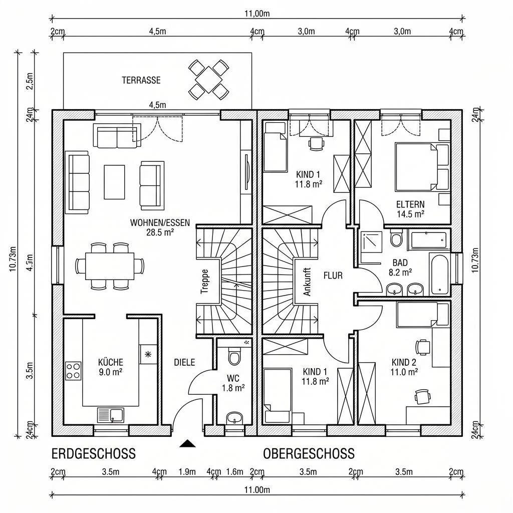 Grundriss Doppelhaus Trend 118 von OKAL Haus