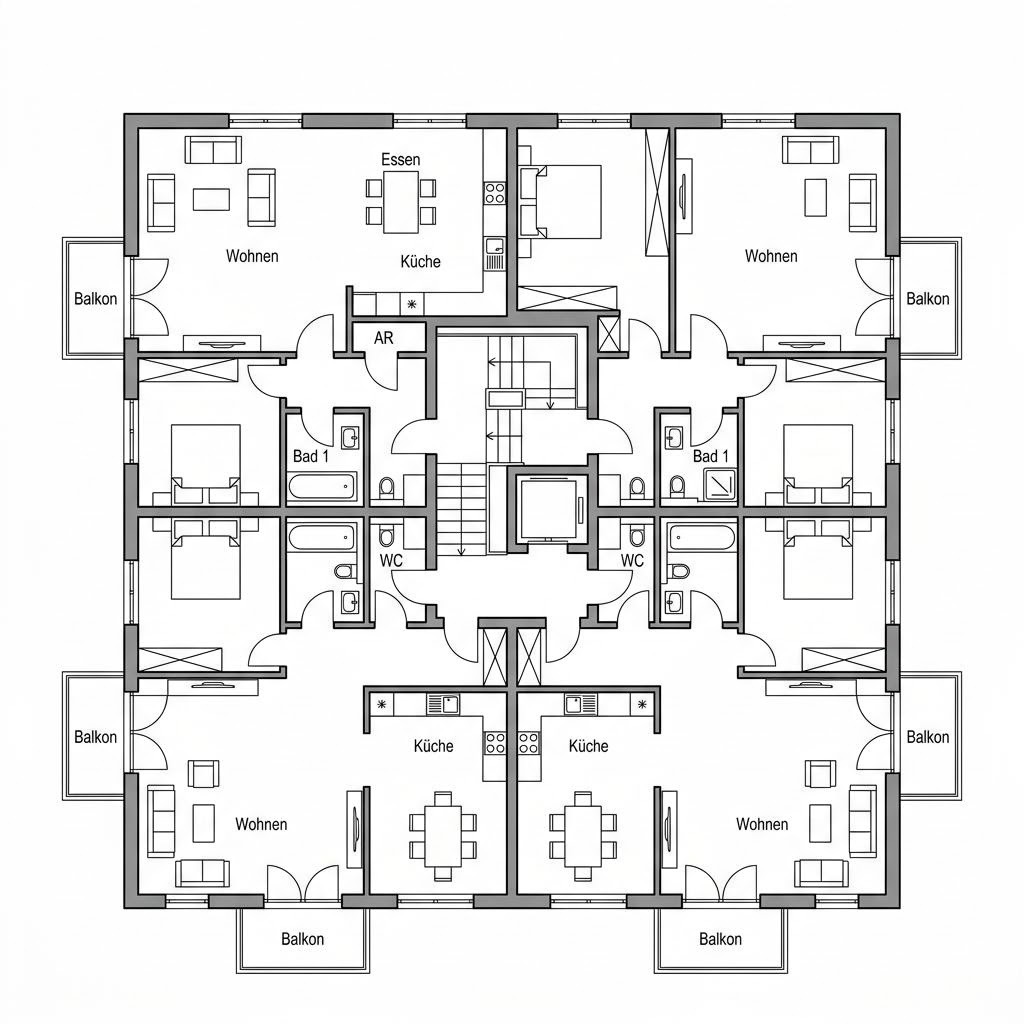 Grundriss Mehrfamilienhaus im Doppelpack – 461 m² Mehrfamilienhaus mit 16 Zimmern