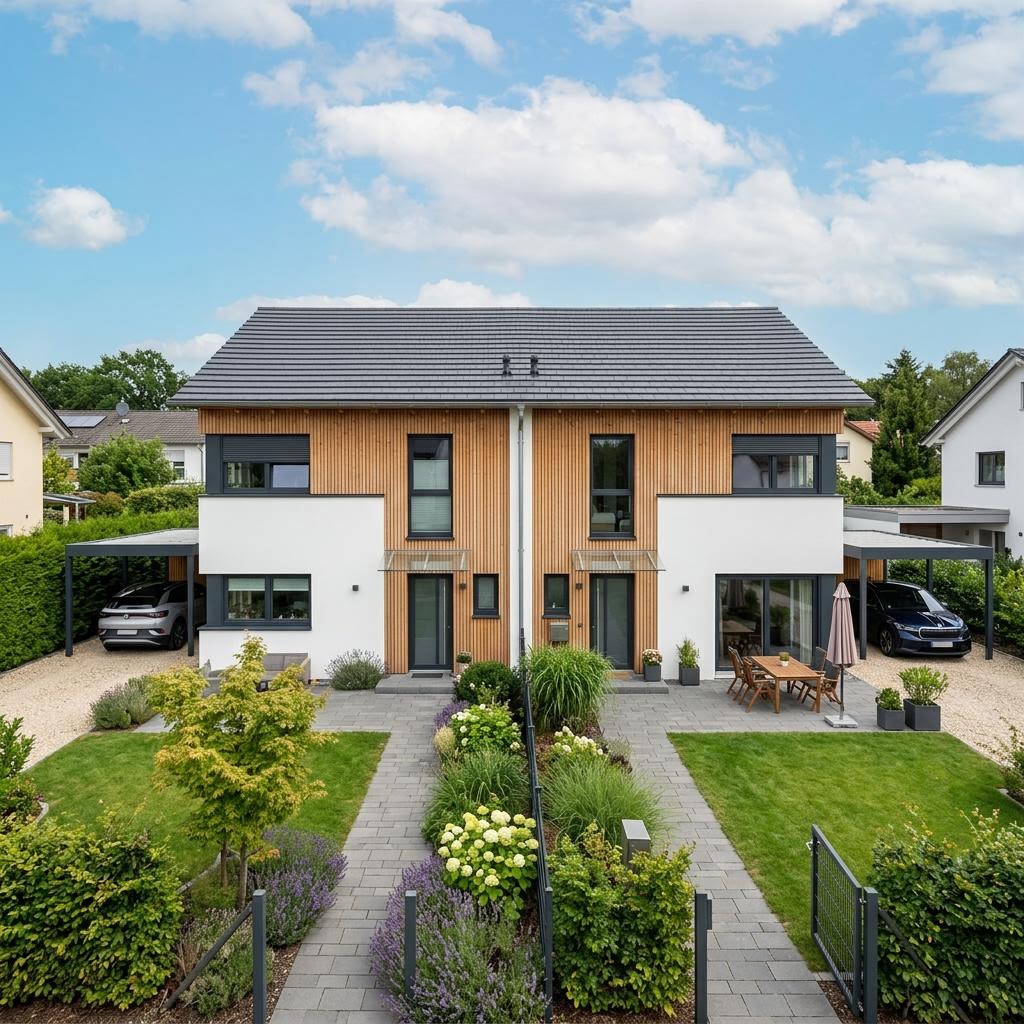 Doppelhaus Wolf von Sonnleitner Holzbauwerke Doppelhaus Wolf von Sonnleitner Holzbauwerke — Doppelhaushälfte aus Holz mit Satteldach