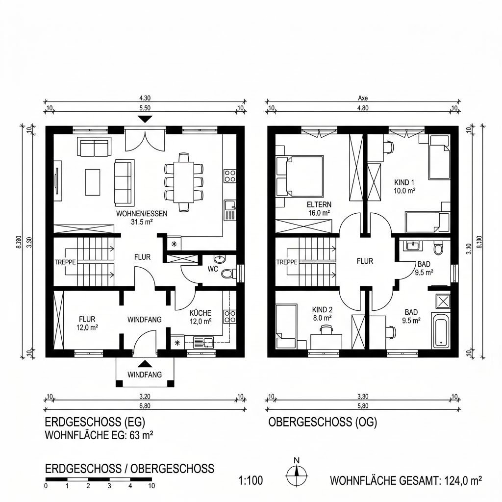 Grundriss Doppelhaus Nürnberg von Town & Country Haus — 124 m², 4 Zimmer