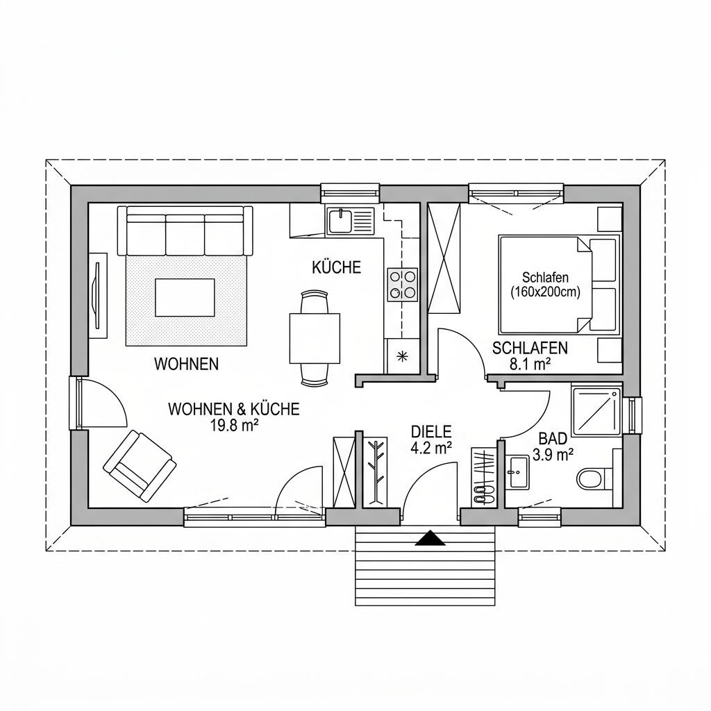Tiny House Tiny Barn 36 von Dwellii House — Minihaus im Scheunen-Look mit Satteldach und 36 m²
