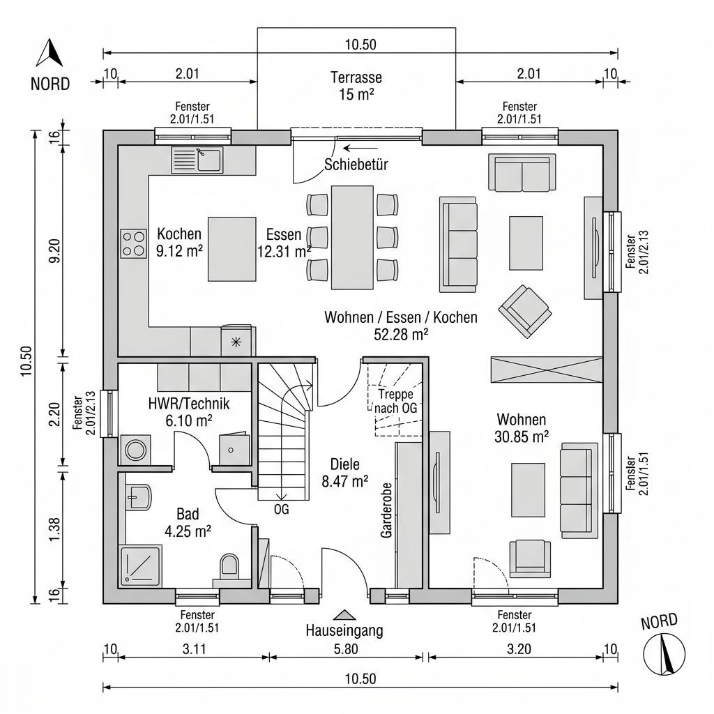 Grundriss Familienhaus Schlepp 141 – 141 m² Einfamilienhaus mit 5 Zimmern