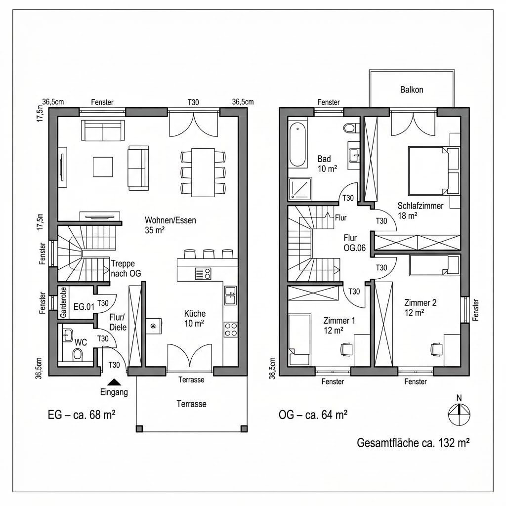 Grundriss Belando 132 von Büdenbender Hausbau — 132 m², 5 Zimmer