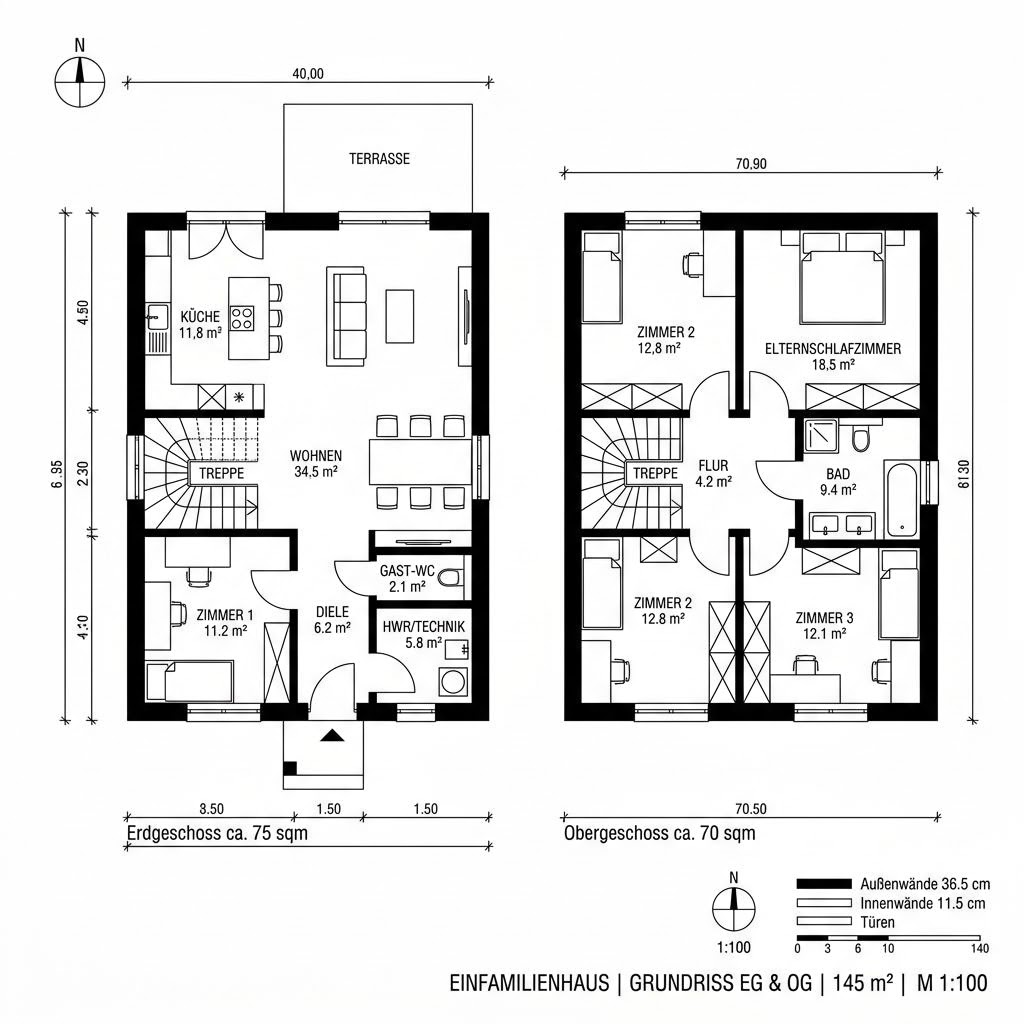 Grundriss Familienhaus Priental 145 Grundriss Familienhaus Priental 145 von Chiemgauer Holzhaus