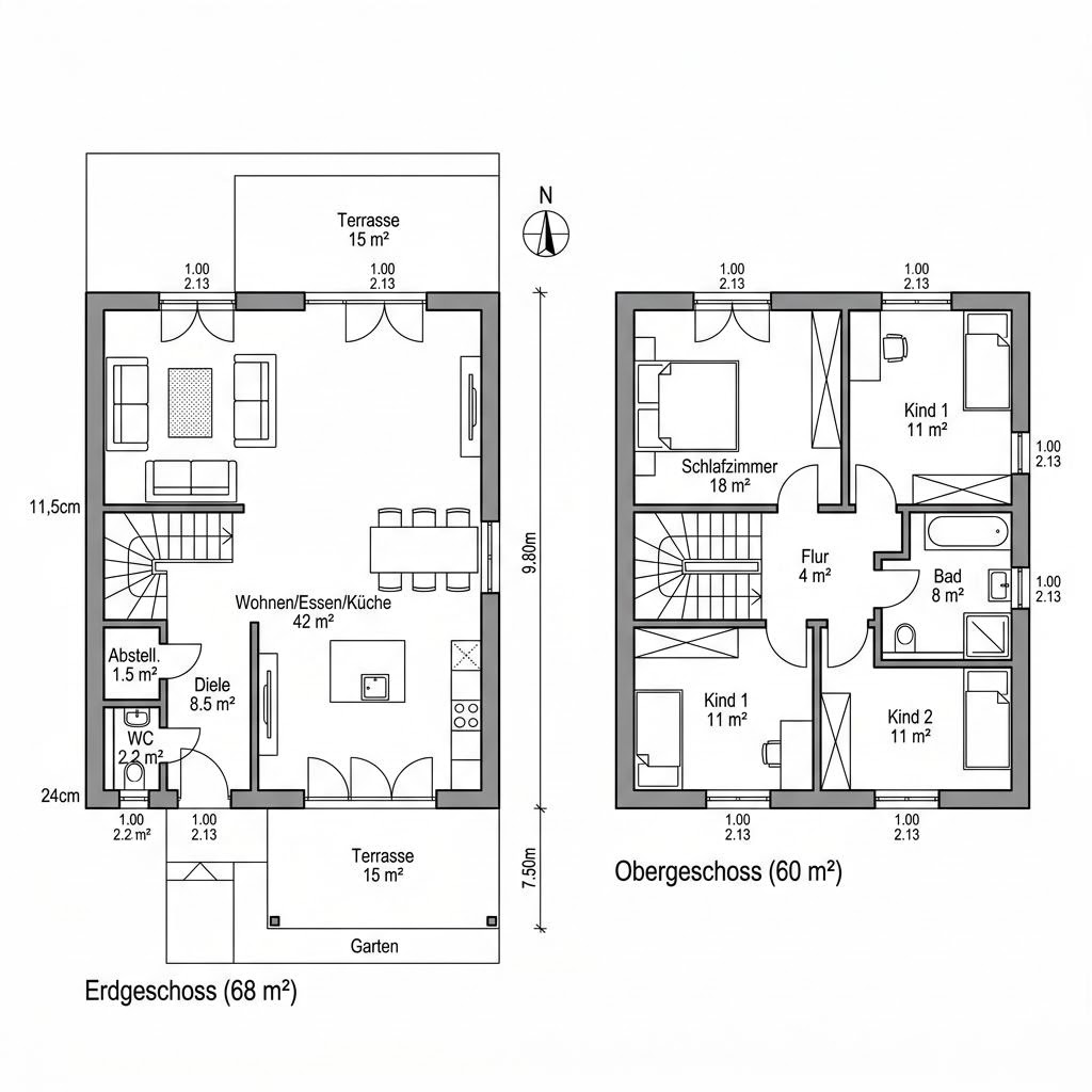 Grundriss Öko Familie 128 Grundriss Öko Familie 128 von ECO System HAUS