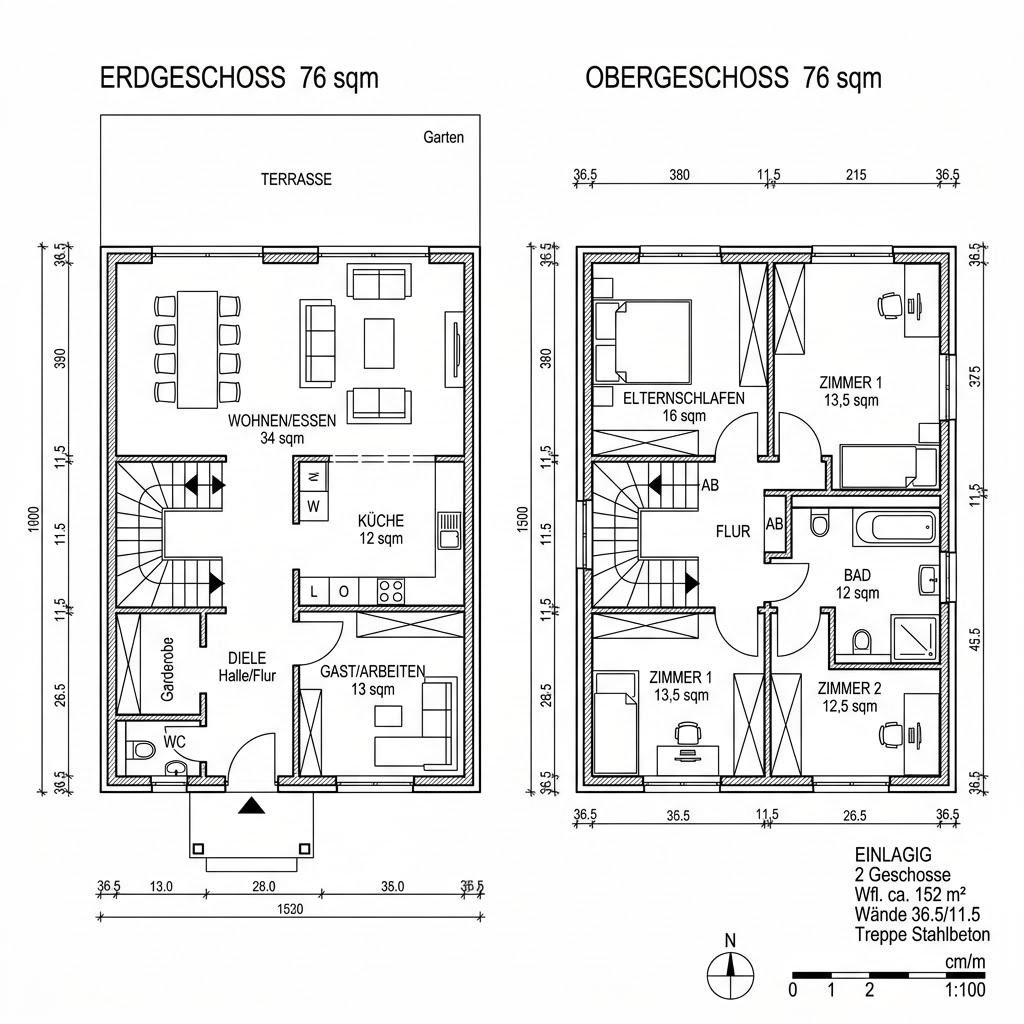 Grundriss Öko Familie 152 Grundriss Öko Familie 152 von ECO System HAUS
