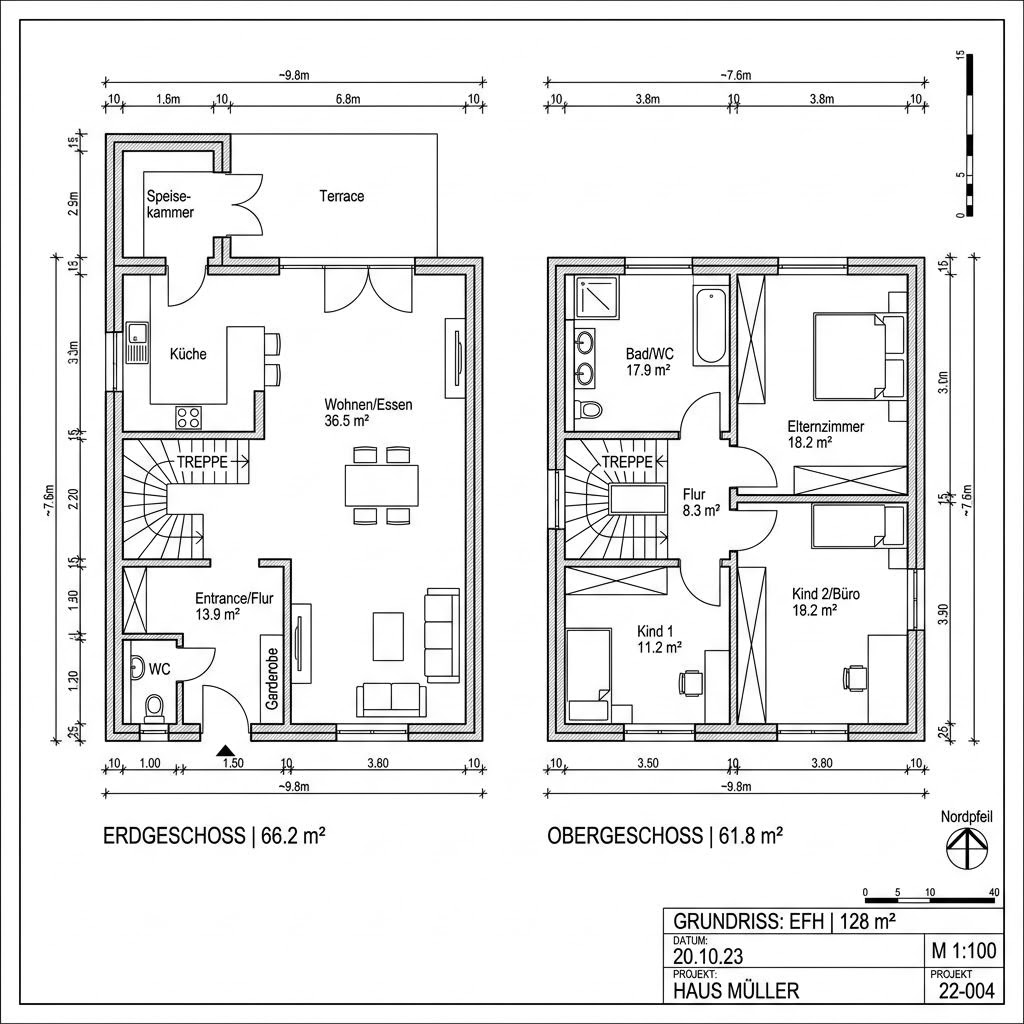 Grundriss Multitalent 128 Pult von Fertighaus WEISS — 128 m², 4 Zimmer