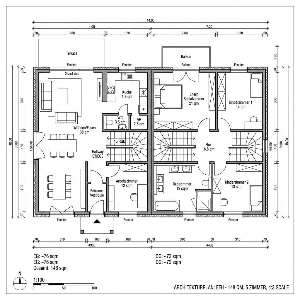 Holzhaus Ökohaus 148 von Fertighaus WEISS — diffusionsoffenes Fertighaus mit natürlichen Baustoffen