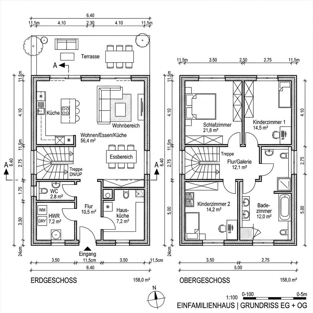 Grundriss Ökohaus 158 von Fertighaus WEISS — 158 m², 5 Zimmer