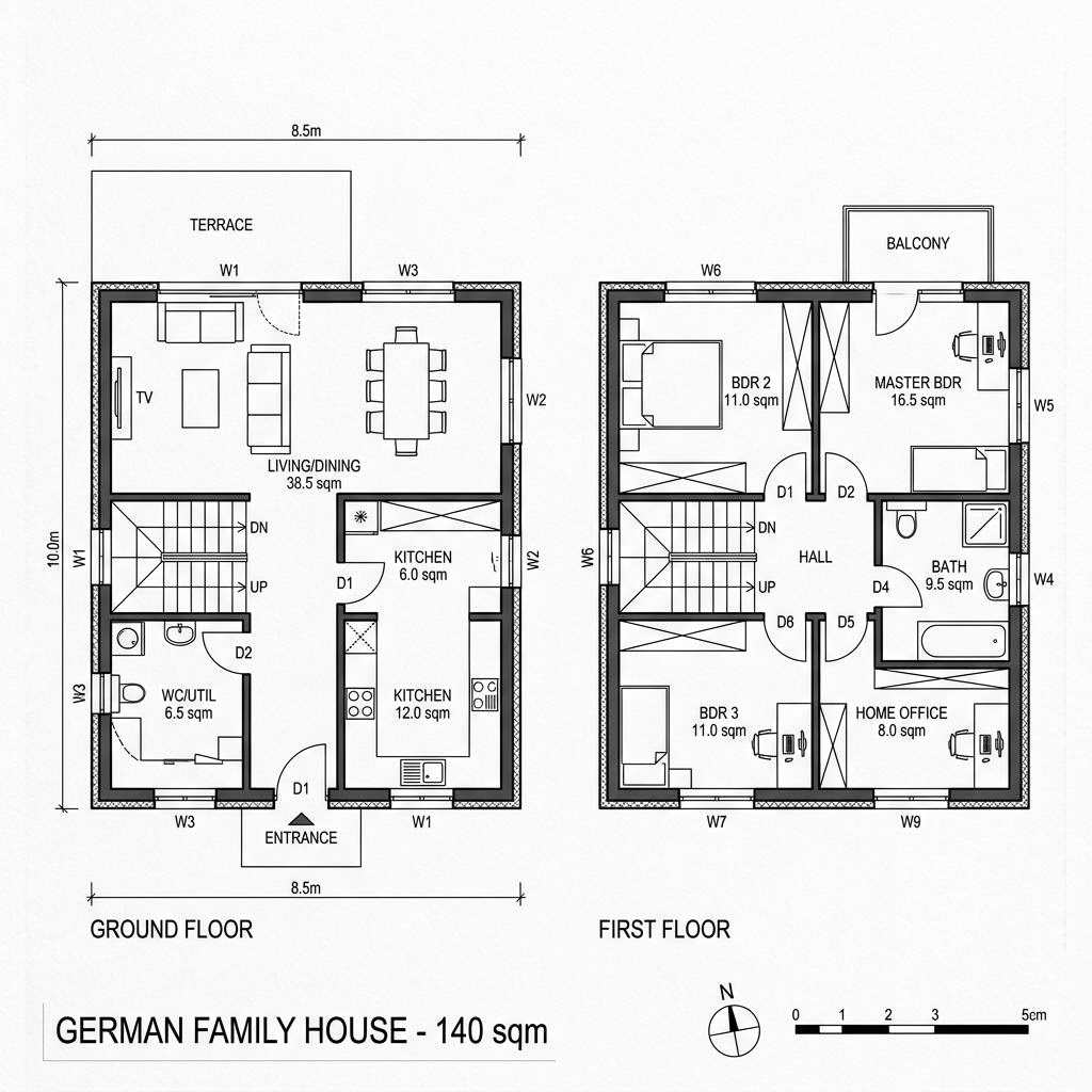 Grundriss Familienhaus Fichte 140 von Frammelsberger Holzhaus — 140 m², 5 Zimmer