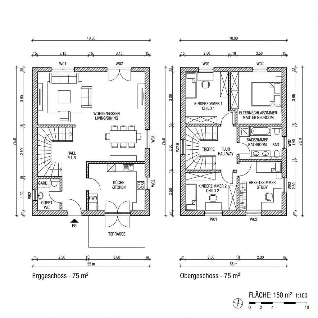 Grundriss Solitär Landhaus 150 Grundriss Solitär Landhaus 150 von Keitel-Haus