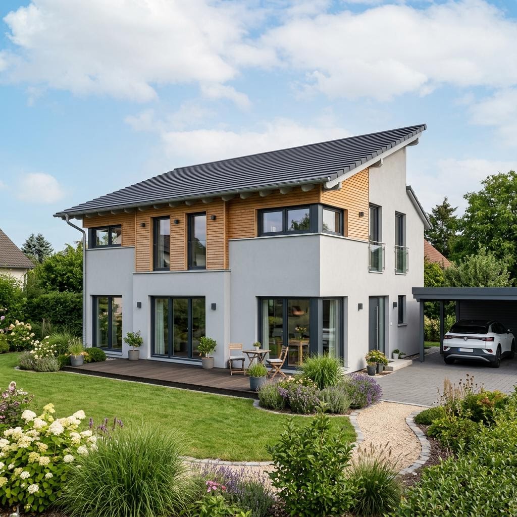 PultHaus Solar 125 von Kitzlinger Haus Einfamilienhaus PultHaus Solar 125 von Kitzlinger Haus — kompaktes Holzfertighaus mit Pultdach