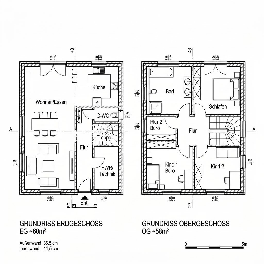 Einfamilienhaus Vollholz Tanne 118 von Petershaus — Massivholzhaus mit rund 118 m²