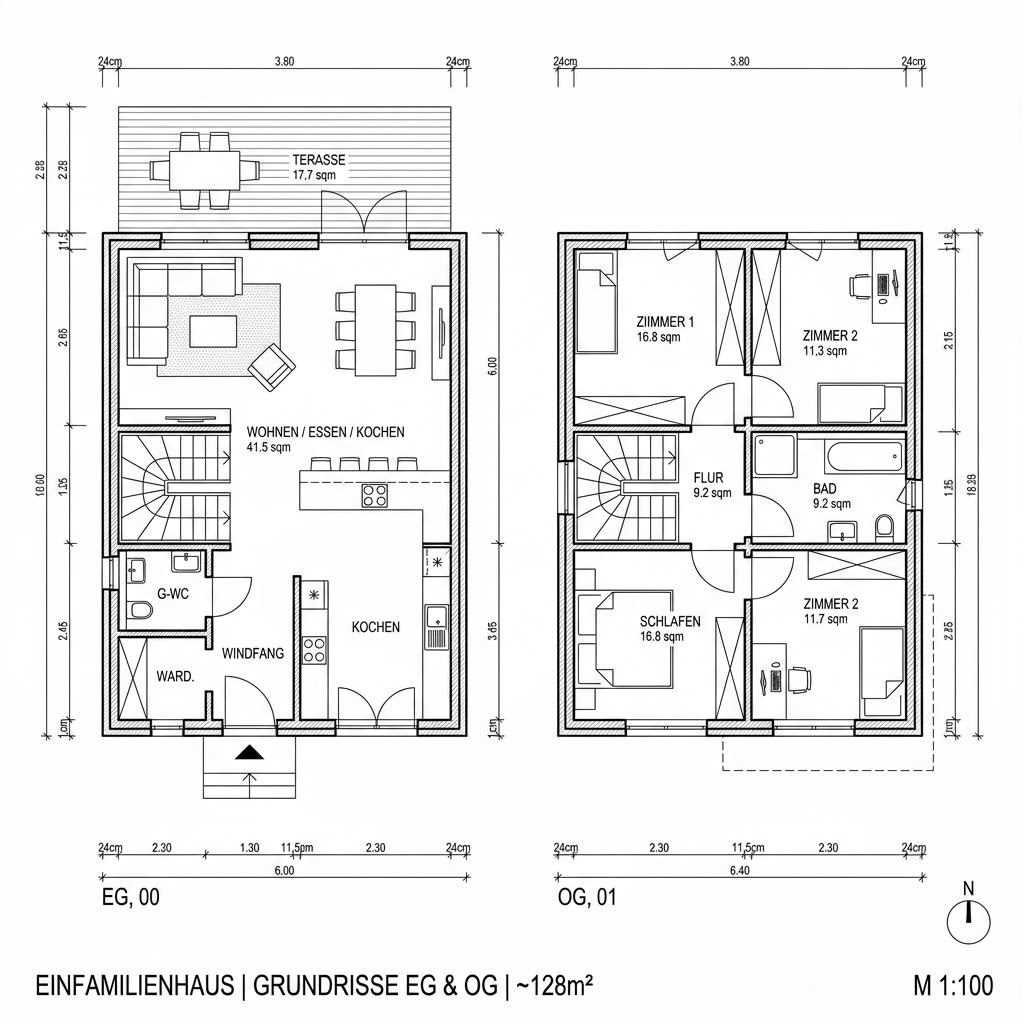 Einfamilienhaus Vollholz Tanne 128 von Petershaus — Massivholzhaus mit rund 128 m²
