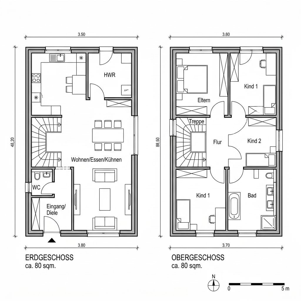 Grundriss Massiv Familie 160 von Team Massivhaus — 160 m², 5 Zimmer