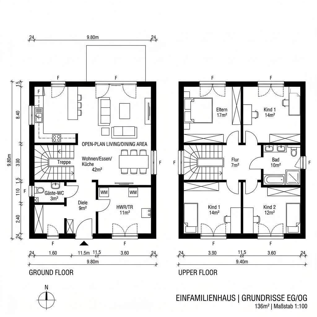 Grundriss Landhaus Comfort 136 von Wagener Systemhausbau — 136 m², 5 Zimmer