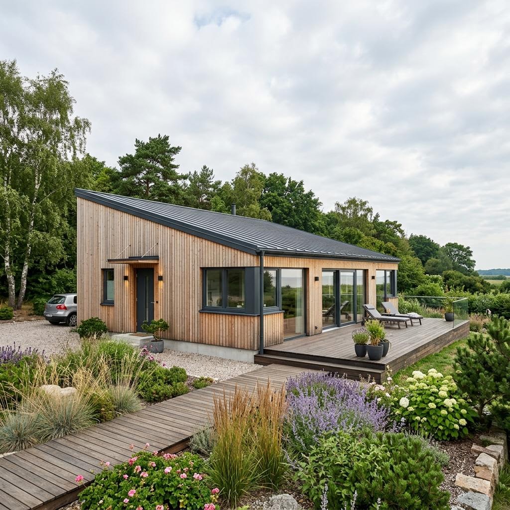 Havsbryn 88 von Eksjöhus Ferienhaus Havsbryn 88 von Eksjöhus mit hellem Pultdach und Panoramaverglasung