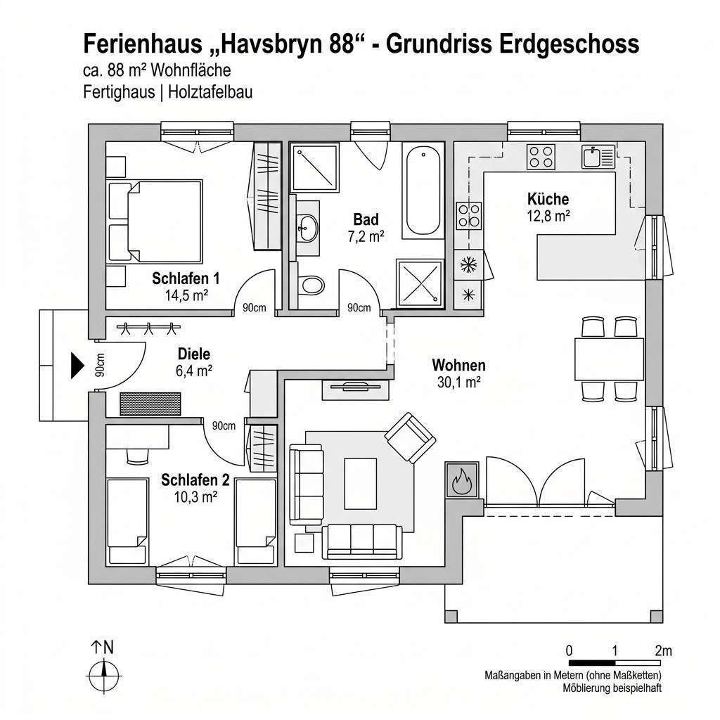 Grundriss Havsbryn 88 von Eksjöhus — 88 m², 3 Zimmer