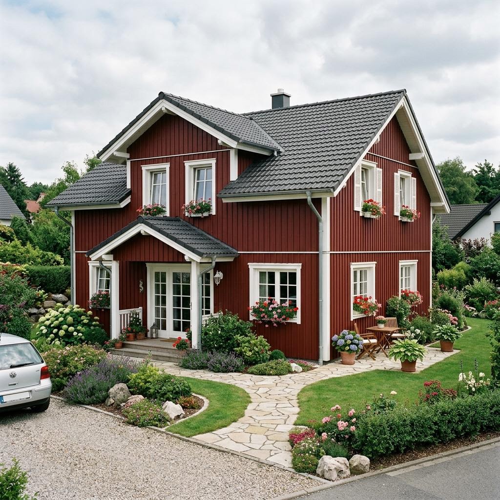 Schwedenhaus Björk 160 von Eksjöhus Schwedenhaus Björk 160 von Eksjöhus mit Holzfassade, Sprossenfenstern und Veranda
