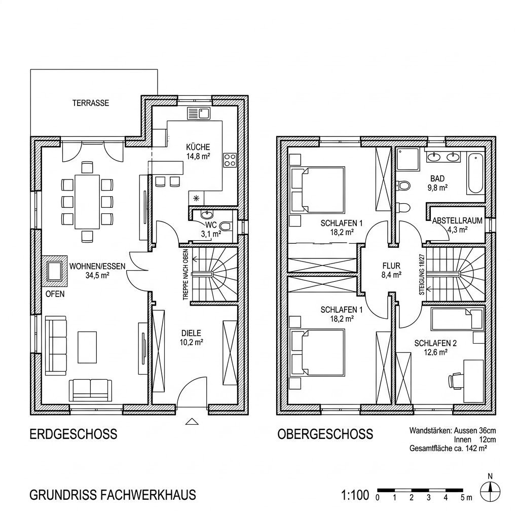 Fachwerkhaus Glas 142 von KD-Haus — Fachwerk im Holzskelettbau mit rund 142 m²
