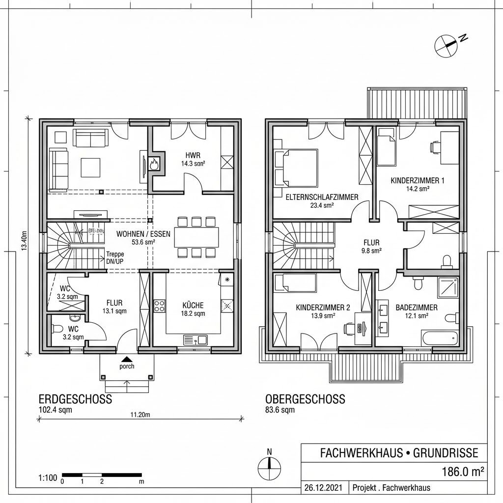 Fachwerkhaus Glas 186 von KD-Haus — Fachwerk im Holzskelettbau mit rund 186 m²