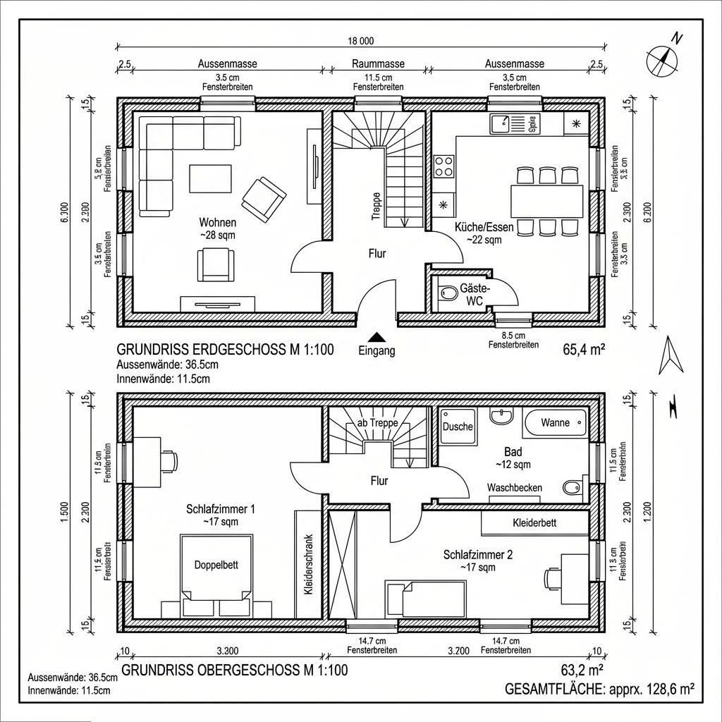 Fachwerkhaus Hof 128 von KD-Haus — Fachwerk mit Holzständer und Gefachen mit rund 128 m²
