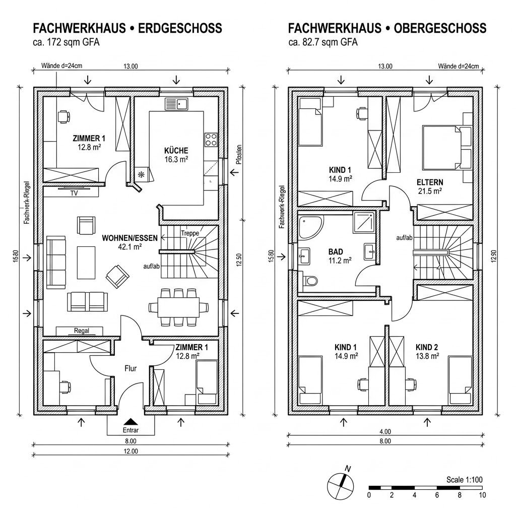 Fachwerkhaus Klassik 172 von KD-Haus — Fachwerk mit Holzständer und Gefachen mit rund 172 m²