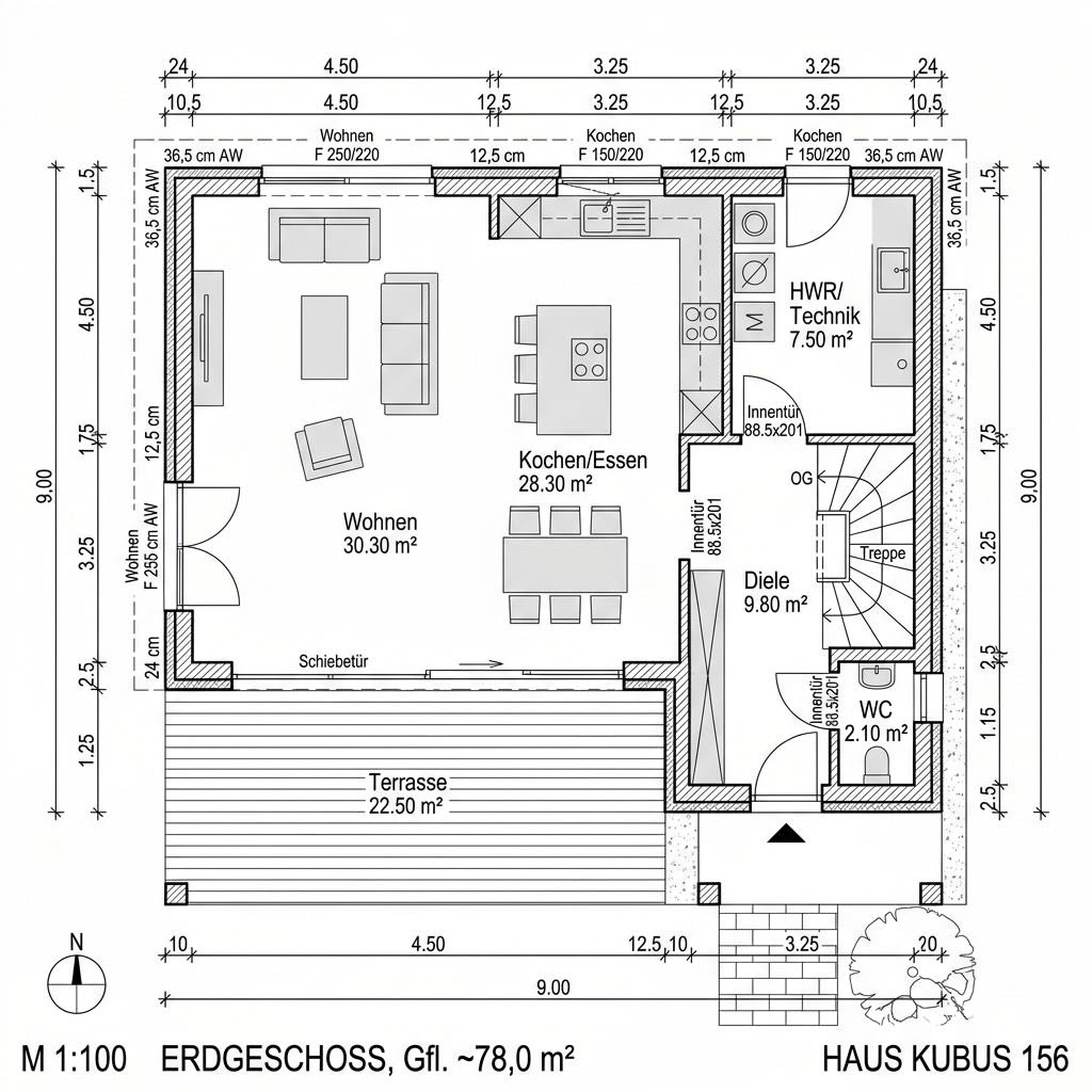 Kubushaus Medley 156 von FingerHaus mit Flachdach — kubisches Fertighaus im Bauhausstil mit 156 m²