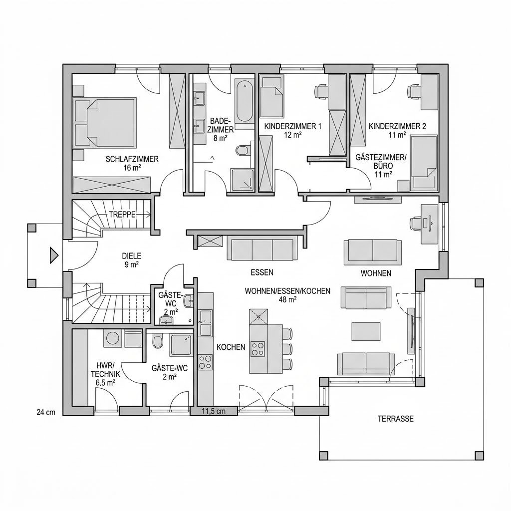 Grundriss NEO 211 von FingerHaus — 136 m², 6 Zimmer