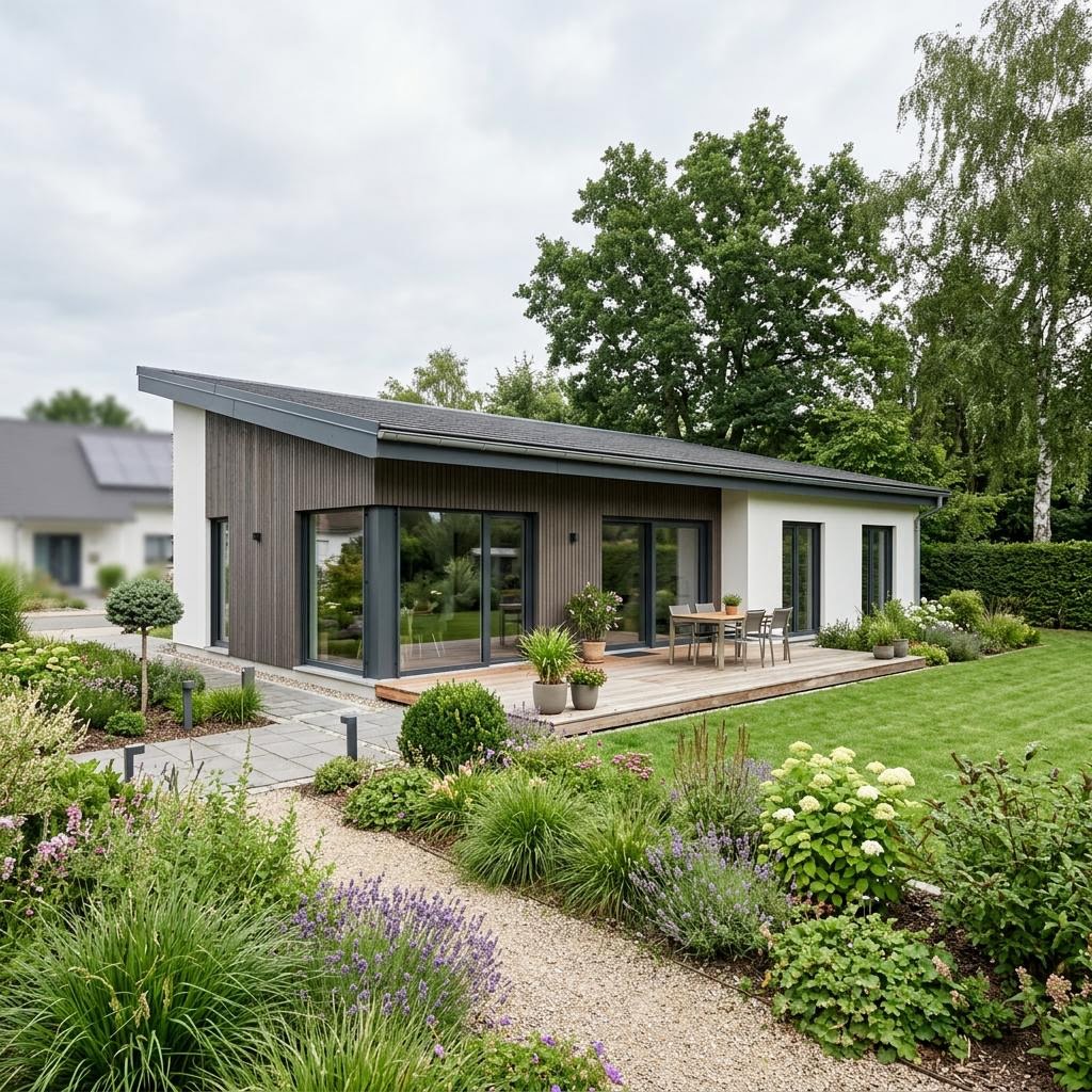Pultdach-Bungalow PultWeit Bungalow 126 von FingerHaus mit durchgehendem Solardach