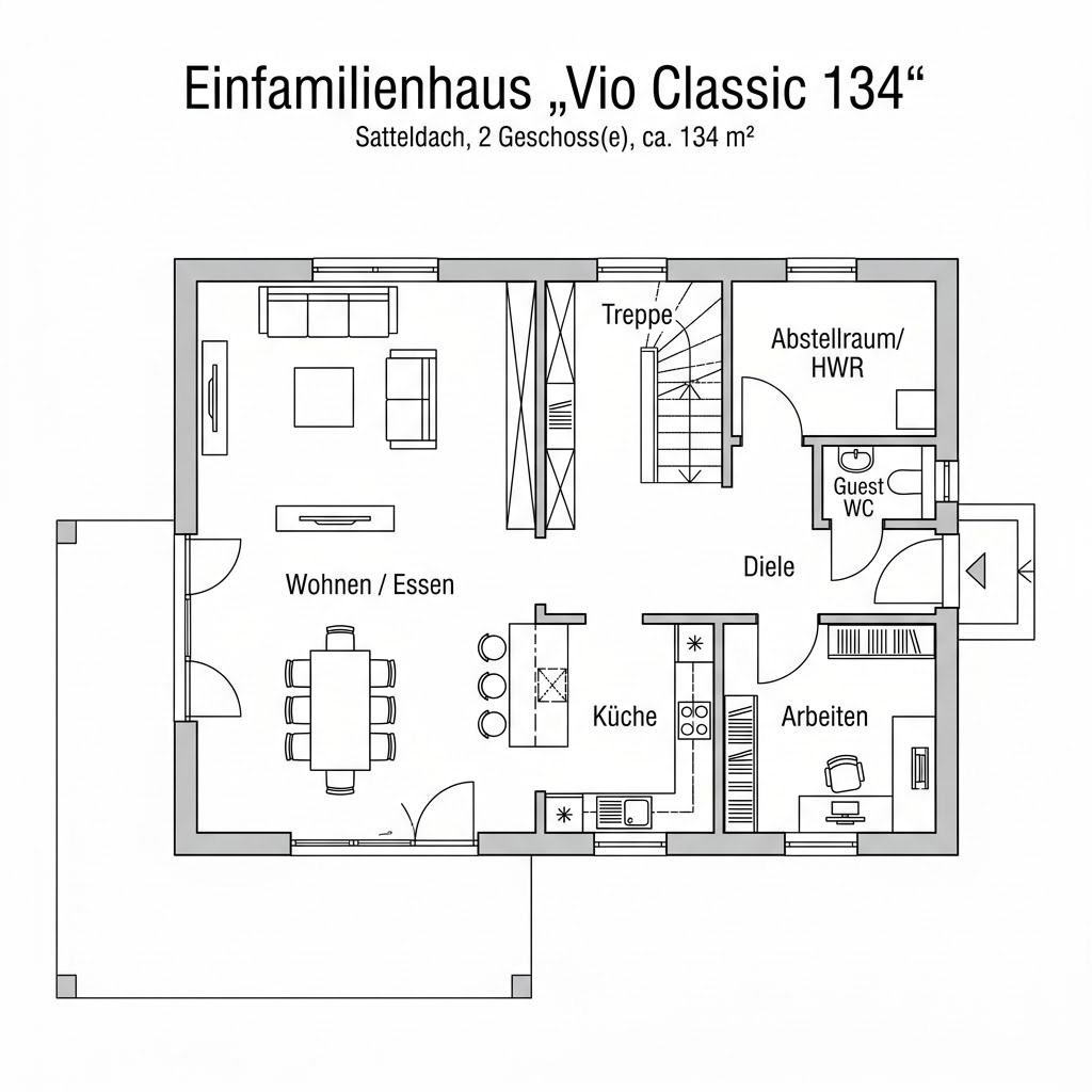Grundriss Vio Classic 134 – 134 m² Einfamilienhaus mit 5 Zimmern