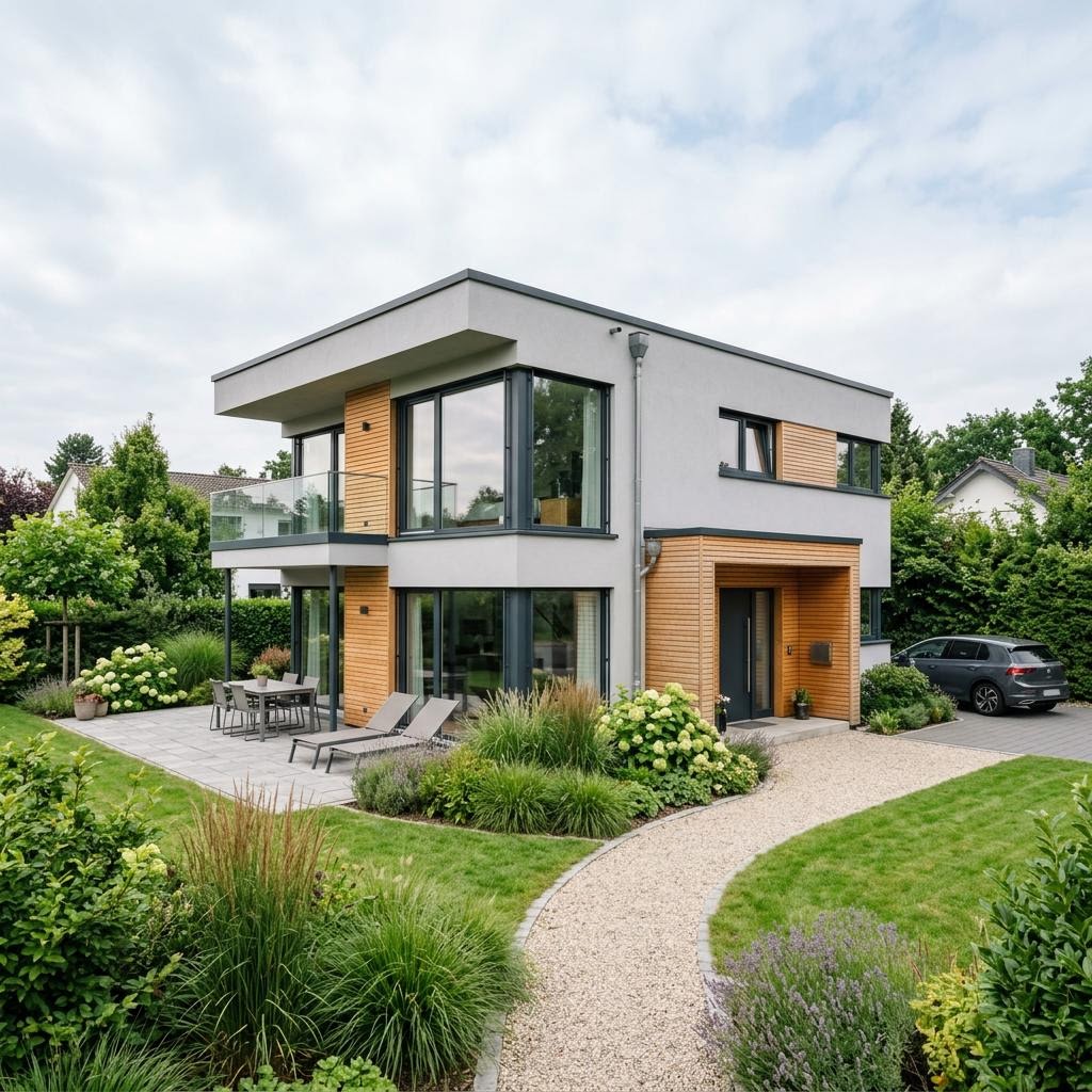Vio Flat 152 von FingerHaus Flachdachhaus Vio Flat 152 von FingerHaus mit Flachdach — Holzfertighaus mit 152 m² und überdachter Terrasse