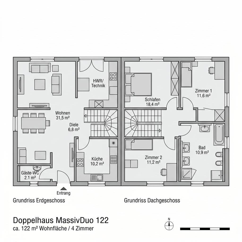 Grundriss Doppelhaus MassivDuo 122 Grundriss Doppelhaus MassivDuo 122 von FischerHaus