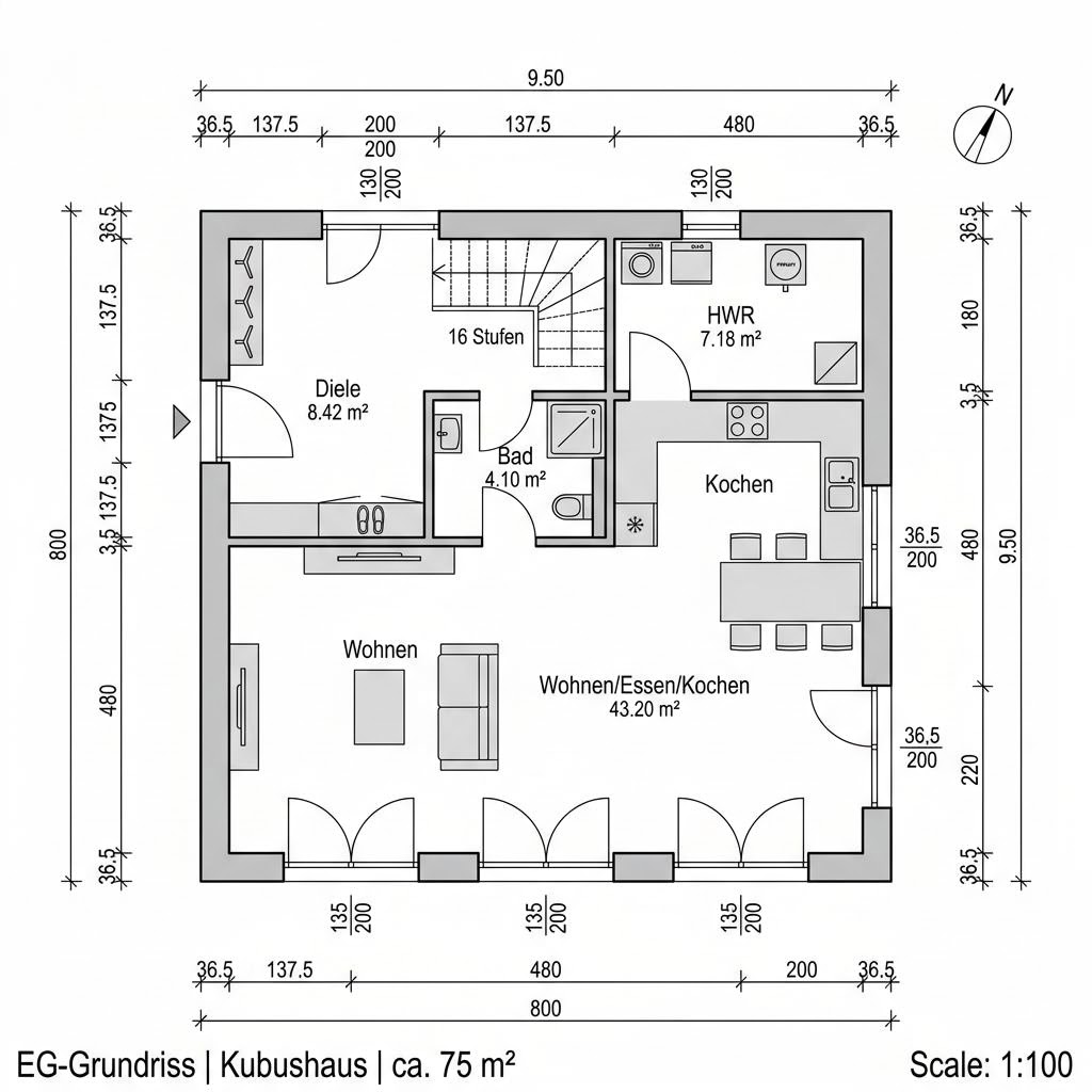 Kubushaus Quadro 138 von FischerHaus mit Flachdach — kubisches Fertighaus im Bauhausstil mit 138 m²