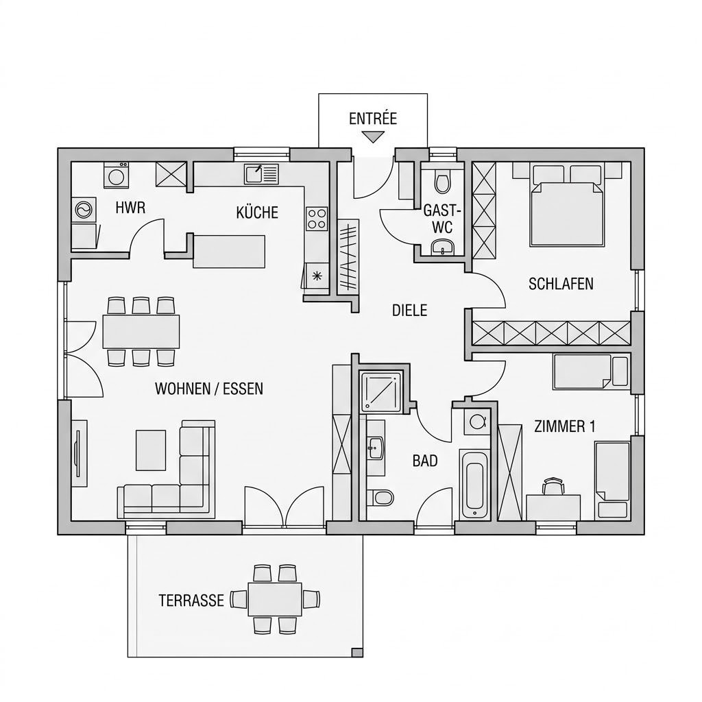 Grundriss Pult Bungalow 122 Grundriss Pult Bungalow 122 von FischerHaus