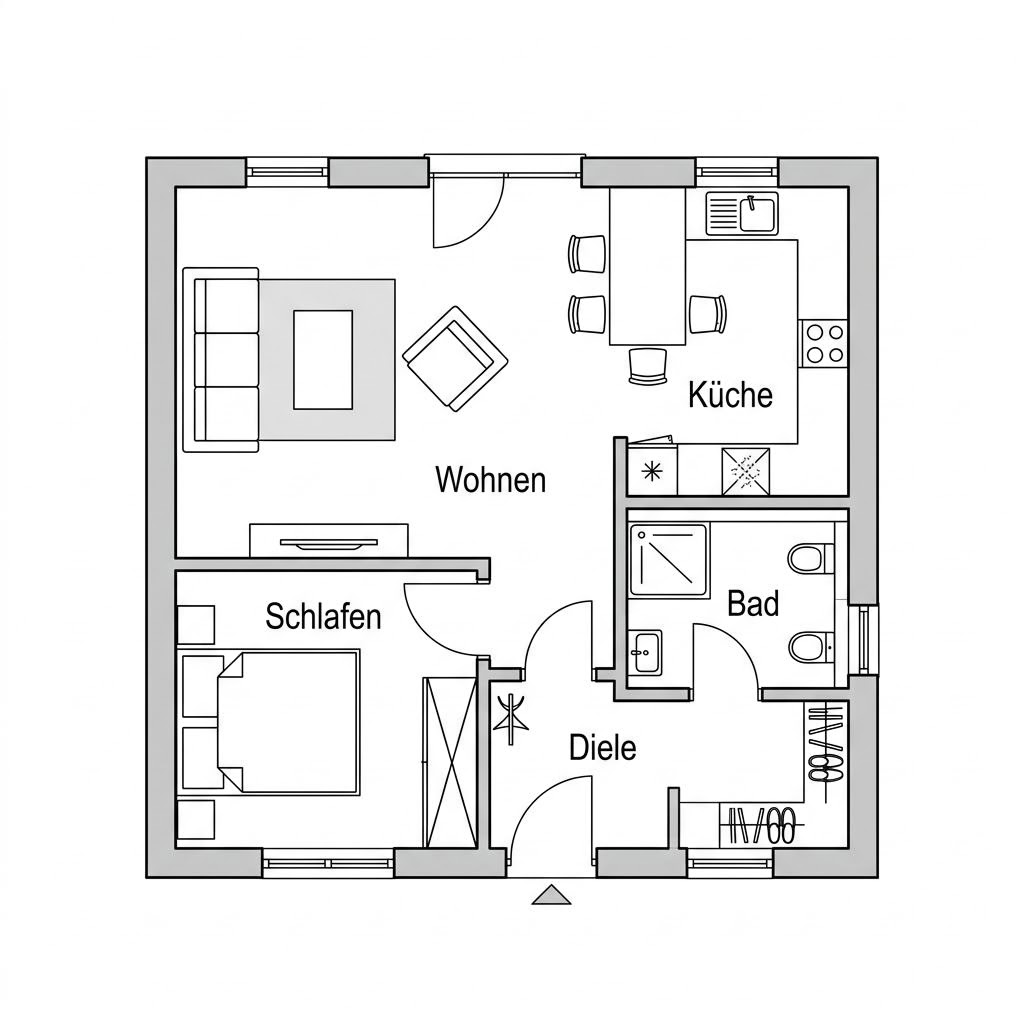 Grundriss Fjällvik 46 von Fjorborg Holzhäuser — 46 m², 2 Zimmer