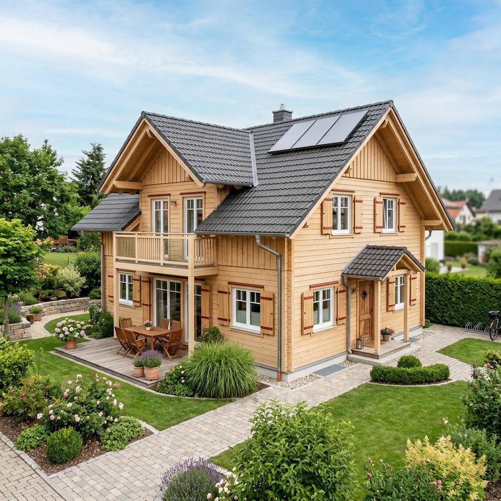 Holzhaus Bergen 132 von Fjorborg Holzhäuser Holzhaus Bergen 132 von Fjorborg Holzhäuser — skandinavisches Massivholzhaus mit Satteldach und 132 m²