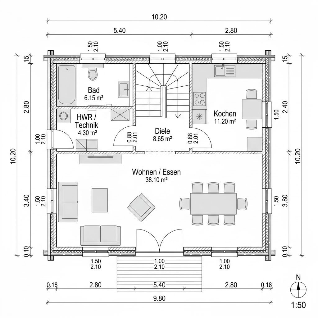 Holzhaus Bergen 132 von Fjorborg Holzhäuser — skandinavisches Massivholzhaus mit Satteldach und 132 m²