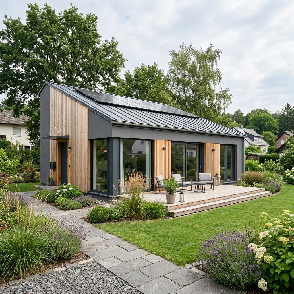 Öbro 90 von Landhaus Ferienhaus Öbro 90 der Nordic Ferienhaus Manufaktur mit versetztem Baukörper und Pultdach